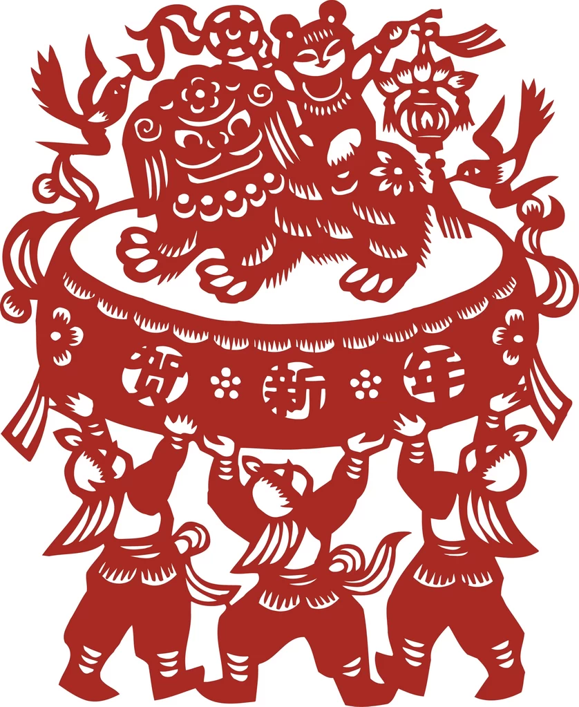 中国风中式传统喜庆民俗人物动物窗花剪纸插画边框AI矢量PNG素材【2710】